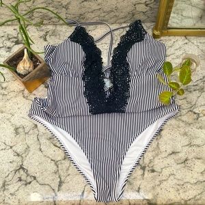 Stripped one piece swimsuit